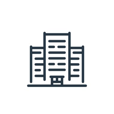 İş konseptinden ofis imajı oluşturma vektörü. Ofis inşaatının ince bir çizgisi, düzenlenebilir felç. Web ve mobil uygulamalar, logo ve yazdırma ortamlarında kullanım için ofis oluşturma doğrusal işareti.