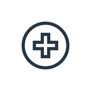 Tıbbi konseptteki tıbbi sembol vektörü. Tıbbi sembolün düzenlenebilir vuruşunun ince çizgisi. Web ve mobil uygulamalar, logo ve yazdırma ortamlarında kullanmak için tıbbi sembol doğrusal işareti.