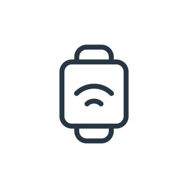 Medya konseptinden akıllı ikon vektörü. İnce çizgili akıllı kurgulanabilir felç çizgisi. Web ve mobil uygulamalarda kullanmak için akıllı twatch doğrusal işareti, logo, yazdırma ortamı.