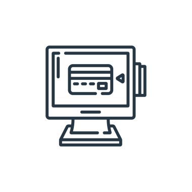 Donanım konseptinden pos terminal ikon vektörü. Düzenlenebilir inmenin ince bir çizgisi. pos terminal doğrusal işareti web ve mobil uygulamalarda, logoda, yazdırma ortamında.