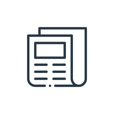 Kitap konseptinden bir gazete ikonu vektörü. İnce çizgili gazete baskısı çizimi. Web ve mobil uygulamalarda kullanmak için gazete doğrusal işareti, logo, yazdırma medyası.