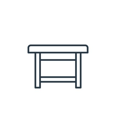 Mobilya konseptinden masa ikonu vektörü. Masa düzenlenebilir vuruşun ince çizgisi. Web ve mobil uygulamalarda kullanmak için tablonun doğrusal işareti, logo, yazdırma ortamı.