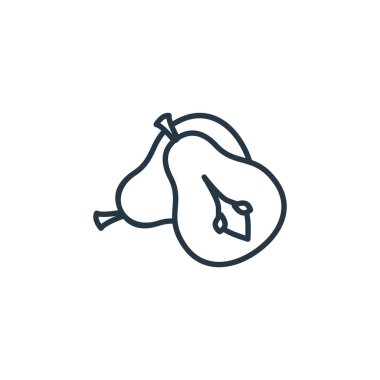 Yemek konseptinden armut ikonu vektörü. İnce çizgili armut deformasyonu. Web ve mobil uygulamalarda kullanmak için armut doğrusal işareti, logo, yazdırma ortamı.