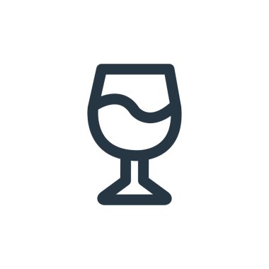 Restoran konseptindeki şarap kadehi ikon vektörü. Kurgulanabilir şarap kadehinin ince bir çizgisi. Web ve mobil uygulamalarda kullanmak için şarap camı çizgisel işareti, logo, yazdırma ortamı.