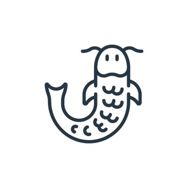 Çin 'in yeni yıl konseptindeki koi ikonu vektörü. Kurgulanabilir koi felcinin ince bir çizgisi. Web ve mobil uygulamalarda kullanmak için koi doğrusal işareti, logo, yazdırma ortamı.