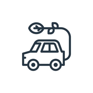 Ekoloji çizgisi konseptinden eko araba ikonu vektörü. Eko araba düzenlenebilir vuruşunun ince bir çizgisi. Web ve mobil uygulamalarda kullanım için eko otomobil doğrusal işareti, logo, yazdırma ortamı.