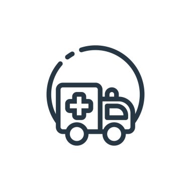 Hastane konseptinden ambulans ikonu vektörü. Düzenlenebilir kalp krizinin ince bir çizgisi. Web ve mobil uygulamalarda kullanmak için ambülans doğrusal işareti, logo, yazdırma ortamı.