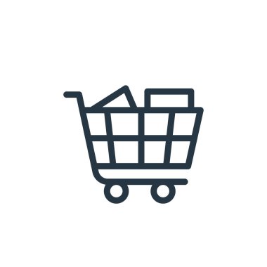 Ekommerce çizgisi konseptinden ikon taşıyıcı. El arabasının düzenlenebilir vuruşunun ince bir çizgisi. Web ve mobil uygulamalarda kullanmak için el arabası doğrusal işareti, logo, yazdırma ortamı.