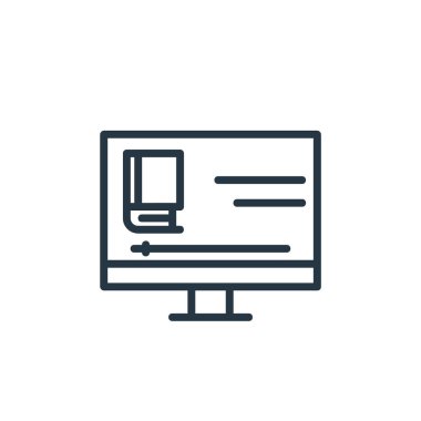 çevrimiçi öğrenme bölümü konseptinden video öğretim simgesi vektörü. Düzenlenebilir video felcinin ince bir çizgisi. Web ve mobil uygulamalar, logo ve yazdırma için video öğretici doğrusal işareti 