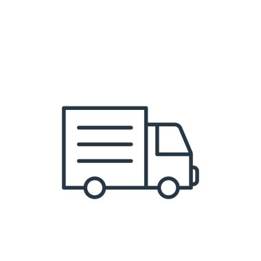 Kamyonet ikonu vektörü e ticaret konseptinden. Düzenlenebilir kamyon felcinin ince bir çizgisi. Web ve mobil uygulamalarda kullanmak için kamyon doğrusal işareti, logo, yazdırma ortamı.