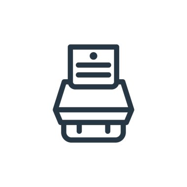 Yazıcı ve faks konseptindeki yazıcı simgesi vektörü. Yazıcının düzenlenebilir vuruşunun ince çizgisi. Web ve mobil uygulamalarda kullanmak için yazıcı doğrusal işareti, logo, yazdırma ortamı.