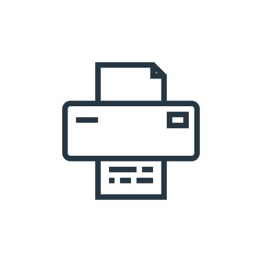 Aygıt konseptindeki yazıcı simgesi vektörü. Yazıcının düzenlenebilir vuruşunun ince çizgisi. Web ve mobil uygulamalarda kullanmak için yazıcı doğrusal işareti, logo, yazdırma ortamı.