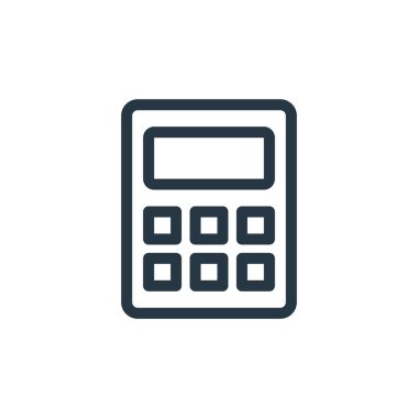 Ecommerce alışveriş konseptinden hesap makinesi ikon vektörü. Hesap makinesinin düzenlenebilir vuruşunun ince çizgisi. Web ve mobil uygulamalarda kullanmak için hesap makinesi doğrusal işareti, logo, yazdırma ortamı.