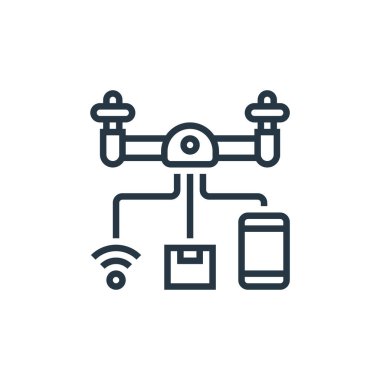 Drone elementleri kavramından dron simgesi vektörü. İnce çizgili insansız hava aracı felci çizgisi. Web ve mobil uygulamalarda kullanmak için drone doğrusal işareti, logo, yazdırma ortamı.