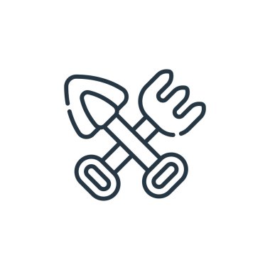 Bahçe aletleri ikon vektörü bahar konsepti. Düzenlenebilir bahçe aletlerinin ince çizgisi. Web ve mobil uygulamalar, logo ve yazdırma ortamlarında kullanmak için bahçe araçları doğrusal işaret.