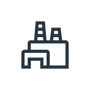 Fabrika sanayi konseptinden bir ikon vektörü. Fabrika bitkisinin düzenlenebilir vuruşunun ince çizgisi. Web ve mobil uygulamalar, logo ve yazdırma ortamlarında kullanmak için fabrika santral doğrusal işareti.