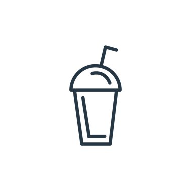 Gıda konseptindeki alkolsüz içecek ikonu vektörü. Yumuşak, düzenlenebilir içki vuruşunun ince bir çizgisi. Web ve mobil uygulamalar, logo ve yazdırma ortamlarında kullanmak için yumuşak içecek doğrusal işareti.