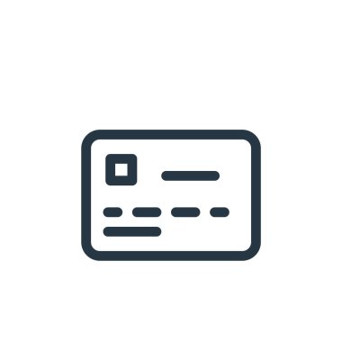 Banka kartı simgesi vektörü iş konseptinden. Banka kartı düzenlenebilir vuruşunun ince çizgisi. İnternet ve mobil uygulamalar, logo ve yazdırma ortamlarında kullanmak için bankamatik kartı doğrusal işareti.