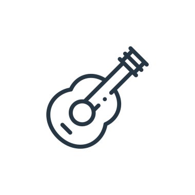 Müzik konseptinden gitar ikonu vektörü. Düzenlenebilir gitar vuruşunun ince çizgisi. Web ve mobil uygulamalarda kullanmak için gitar doğrusal işareti, logo, yazdırma ortamı.