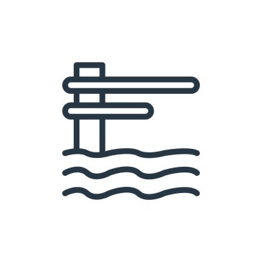 Su parkı konseptinden sıçrama tahtası ikonu vektörü. Yaylanma tahtasının düzenlenebilir darbesinin ince çizgisi. Web ve mobil uygulamalarda kullanmak için sıçrama tahtası doğrusal işareti, logo, yazdırma ortamı.