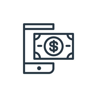 Mobil bankacılık ikonu vektörü finans ve iş konseptinden. Düzenlenebilir mobil bankacılık vuruşunun ince çizgisi. Web ve mobil uygulamalarda kullanmak için mobil bankacılık doğrusal işareti, logo, yazdırma ortamı.