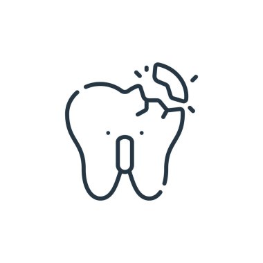 Dişçi kavramından kalma kırık diş ikonu vektörü. Kırık diş düzeltme felcinin ince bir çizgisi. Web ve mobil uygulamalarda kullanmak için kırık diş doğrusal işareti, logo, yazdırma ortamı.