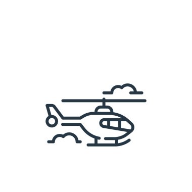 Havacılık konseptinden helikopter ikonu vektörü. Helikopterin düzenlenebilir vuruşunun ince çizgisi. Web ve mobil uygulamalarda kullanmak için helikopter doğrusal işareti, logo, yazdırma ortamı.