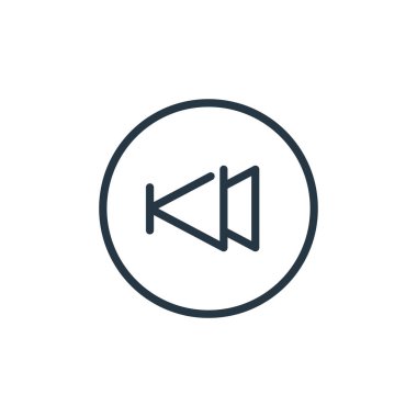 Medya oyuncuları kavramından bir önceki simge vektörü. Önceki düzenlenebilir felcin ince bir çizgisi. Web ve mobil uygulamalarda kullanım için önceki doğrusal işaret, logo, yazdırma ortamı.