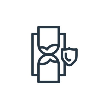 Kum saati ikonu vektörü koruma kavramından. Kurgulanabilir kum saatinin ince bir çizgisi. Web ve mobil uygulamalarda kullanmak için kum saati doğrusal işareti, logo, yazdırma ortamı.