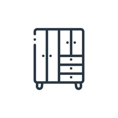 Mobilya konseptinden kostüm ikonu vektörü. Düzenlenebilir darbenin ince bir çizgisi. Web ve mobil uygulamalar, logo ve yazdırma ortamlarında kullanım için dolap doğrusal işareti.