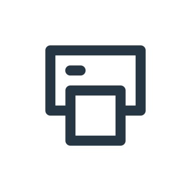 px aygıtları konseptindeki yazıcı simgesi vektörü. Yazıcının düzenlenebilir vuruşunun ince çizgisi. Web ve mobil uygulamalarda kullanmak için yazıcı doğrusal işareti, logo, yazdırma ortamı.