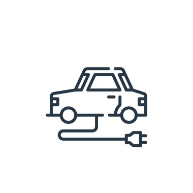 Akıllı şehir konseptinden elektrikli araba ikonu vektörü. Düzenlenebilir elektrikli araba felcinin ince bir çizgisi. Web ve mobil uygulamalar, logo ve yazdırma ortamlarında kullanmak için elektrikli otomobil doğrusal işareti.