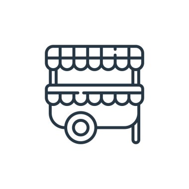 Karnaval konseptindeki büfe ikonu vektörü. Düzenlenebilir kiosk vuruşunun ince çizgisi. İnternet ve mobil uygulamalarda kullanmak için kiosk doğrusal işareti, logo, yazdırma ortamı.