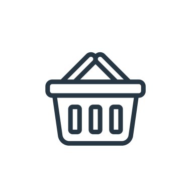 Ecommerce alışveriş konseptinden bir sepet ikon vektörü. Sepet düzenlenebilir vuruşun ince çizgisi. Web ve mobil uygulamalarda kullanım için sepet doğrusal işareti, logo, yazdırma ortamı.