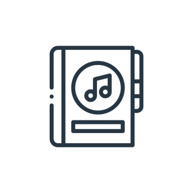 Müzik kitabı konseptinden bir ikon vektörü. Düzenlenebilir müzik kitabı vuruşunun ince çizgisi. Web ve mobil uygulamalarda kullanmak için müzik kitabı doğrusal işareti, logo, yazdırma ortamı.