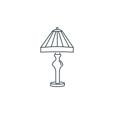 Ev konseptinden lamba ikonu vektörü. İnce çizgili lamba dekoltesi. Web ve mobil uygulamalarda kullanmak için lamba doğrusal işareti, logo, yazdırma ortamı.