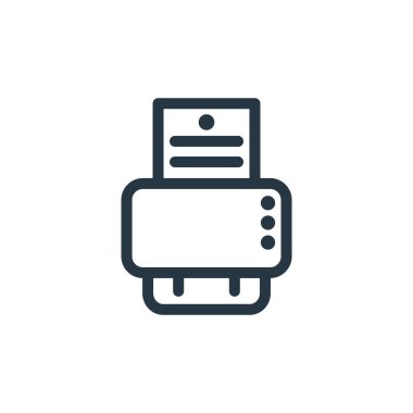 Yazıcı ve faks konseptinden yazdırma aracı vektörü. İnce çizgili, düzenlenebilir baskı aracı vuruşu çizgisi. Web ve mobil uygulamalarda kullanmak için yazıcı aracı doğrusal işareti, logo, yazdırma ortamı.