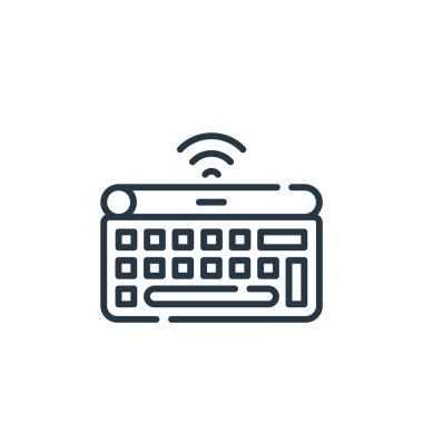 Ofis konseptinden klavye ikonu vektörü. Düzenlenebilir vuruşun ince çizgisi. Web ve mobil uygulamalarda kullanmak için klavye doğrusal işareti, logo, yazdırma ortamı.