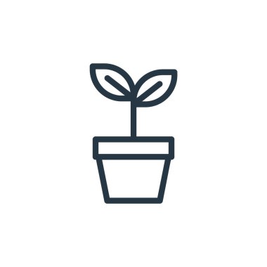 Bitki ikonu vektörü ekoloji çizgisi konseptinden. Düzenlenebilir bitki felcinin ince bir çizgisi. Web ve mobil uygulamalarda kullanım için bitkisel doğrusal işaret, logo, yazdırma ortamı.