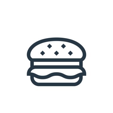 Müzik festivali konseptinden hamburger ikonu vektörü. Hamburgerin ince çizgili çizgisi düzenlenebilir felç. Web ve mobil uygulamalarda kullanmak için hamburger doğrusal işareti, logo, yazdırma ortamı.