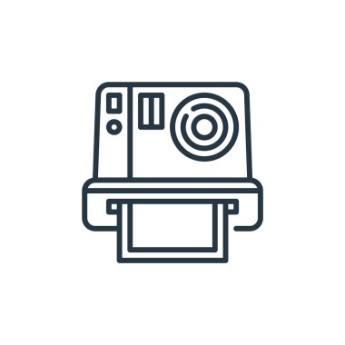 Kutlama konseptinden kamera ikonu vektörü. Kamera düzenlenebilir vuruşun ince çizgisi. Web ve mobil uygulamalarda kullanmak için kamera doğrusal işareti, logo, yazdırma ortamı.