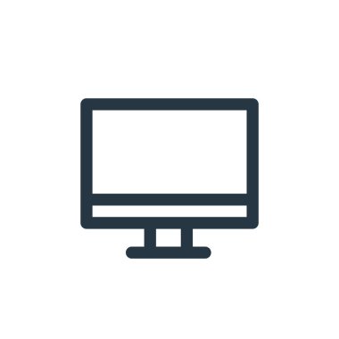 Kullanıcı arayüzü kavramından bilgisayar simgesi vektörü. Bilgisayarda düzenlenebilir vuruşun ince çizgisi. Web ve mobil uygulamalarda kullanmak için bilgisayar doğrusal işareti, logo, yazdırma ortamı.