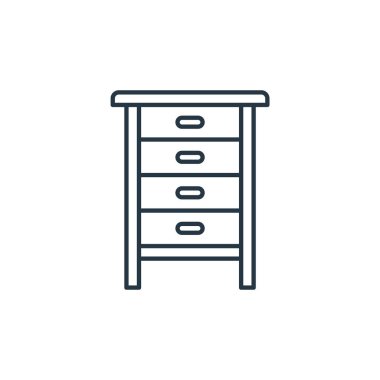 İç dizayn konseptinden çekmece simgesi vektörü. Düzenlenebilir çekmecelerin ince çizgili çizgisi. Web ve mobil uygulamalar, logo ve yazdırma ortamlarında kullanılacak çekmece doğrusal işareti.