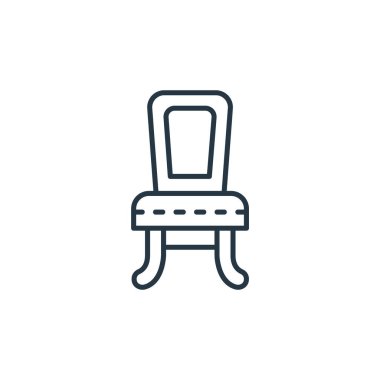 Antika konseptinden sandalye ikonu vektörü. Sandalyenin düzenlenebilir vuruşunun ince çizgisi. Web ve mobil uygulamalarda kullanmak için sandalye doğrusal işareti, logo, yazdırma ortamı.