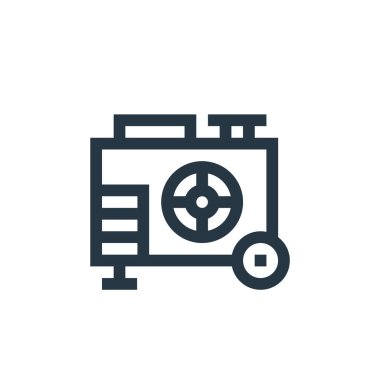 Makine konseptinden elektrik jeneratörü ikonu vektörü. Elektrik jeneratörünün düzenlenebilir vuruşunun ince çizgisi. Ağ ve mobil uygulamalarda kullanmak için elektrik jeneratörü doğrusal işareti, logo, yazdırma ortamı.