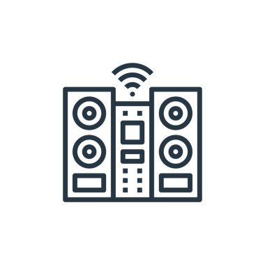 Akıllı düşüncenin ses sistemi ikon vektörü. Ses sistemi düzenlenebilir vuruşunun ince çizgisi. Web ve mobil uygulamalarda kullanım için ses sistemi doğrusal işareti, logo, yazdırma ortamı.