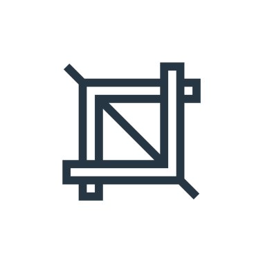 Vektör düzenleme kavramından kırpma simgesi vektörü. İnce çizgili düzenlenebilir felç çizgisi. Web ve mobil uygulamalarda kullanmak için doğrusal kırpma işareti, logo, yazdırma ortamı.