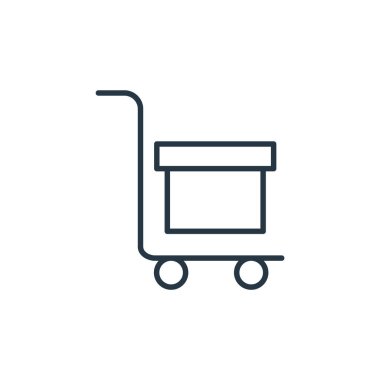 Tramvay ikon vektörü e ticaret konseptinden. Tramvay inmesinin ince bir çizgisi. Web ve mobil uygulamalarda kullanmak için tramvay doğrusal işareti, logo, yazdırma ortamı.