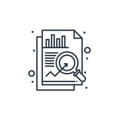 Dijital pazarlama konseptindeki analiz ikonu vektörü. İnce çizgili, düzenlenebilir felç çizgisi. Web ve mobil uygulamalarda kullanım için doğrusal analiz işareti, logo, yazdırma ortamı.