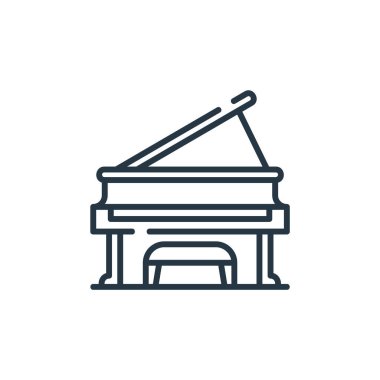 Restoran konseptinden piyano ikonu vektörü. Piyano düzenlenebilir vuruşun ince çizgisi. İnternet ve mobil uygulamalarda kullanmak için piyano doğrusal işareti, logo, yazdırma ortamı.